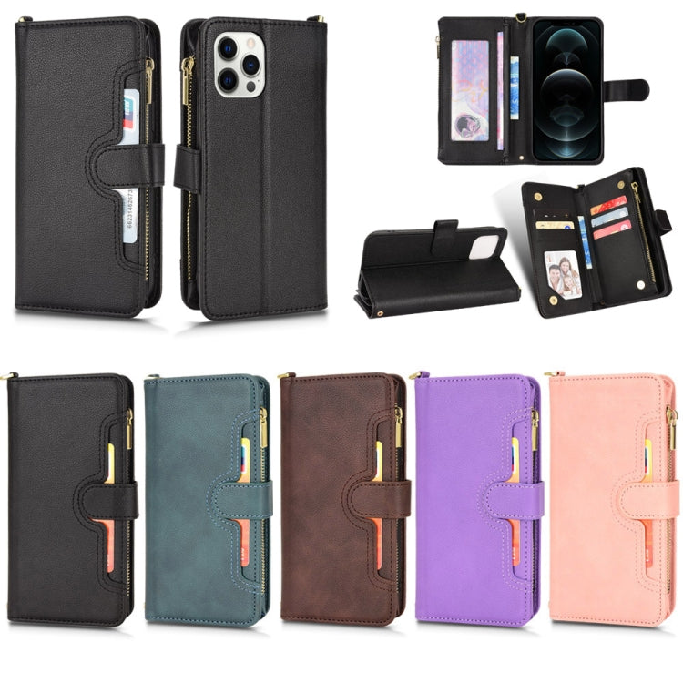 For iPhone 12 / 12 Pro Litchi Texture Zipper Leather Phone Case