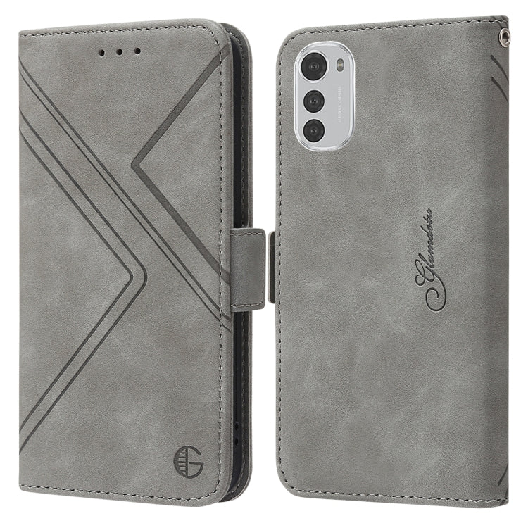 For Motorola Moto E32 RFID Geometric Line Flip Leather Phone Case