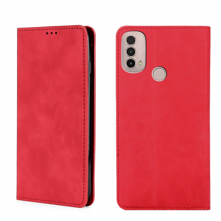 For Motorola Moto E40 Skin Feel Magnetic Horizontal Flip Leather Phone Case