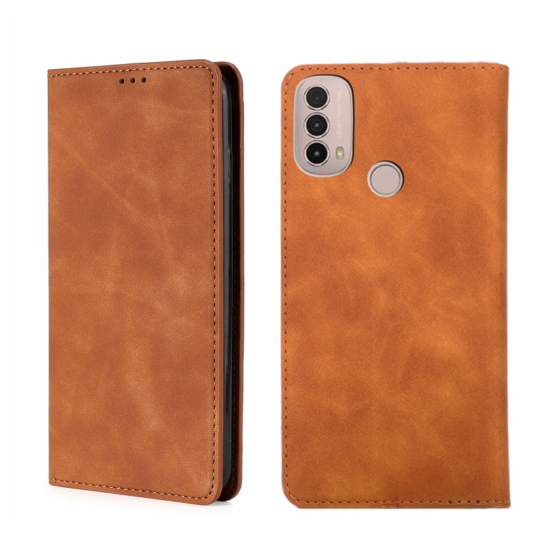 For Motorola Moto E40 Skin Feel Magnetic Horizontal Flip Leather Phone Case