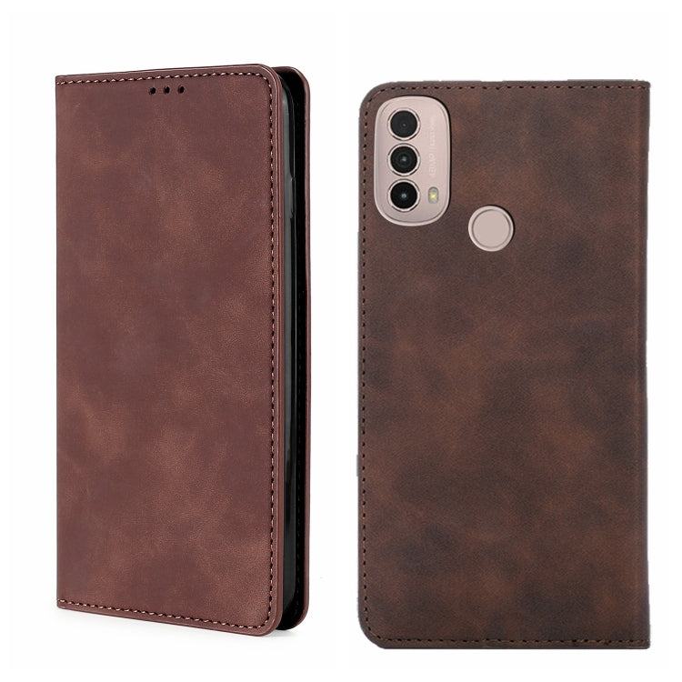 For Motorola Moto E40 Skin Feel Magnetic Horizontal Flip Leather Phone Case