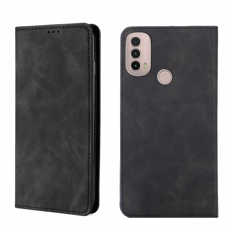 For Motorola Moto E40 Skin Feel Magnetic Horizontal Flip Leather Phone Case
