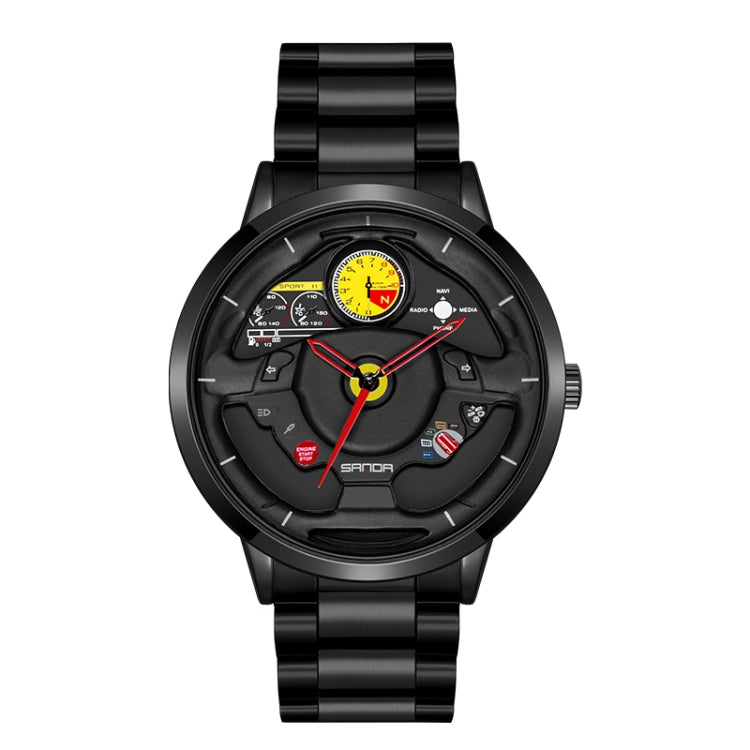SANDA 1085 Steering Wheel Hollow Dial Waterproof Quartz Watch, Style:Steel Band