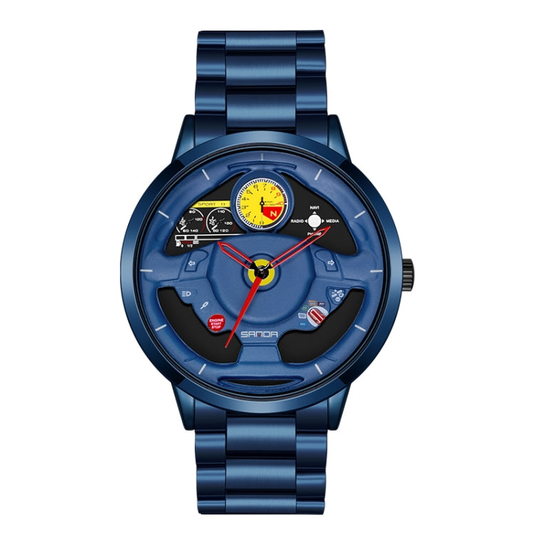 SANDA 1085 Steering Wheel Hollow Dial Waterproof Quartz Watch, Style:Steel Band