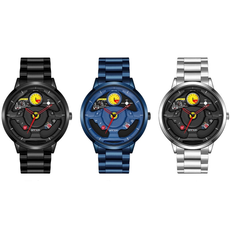 SANDA 1085 Steering Wheel Hollow Dial Waterproof Quartz Watch, Style:Steel Band
