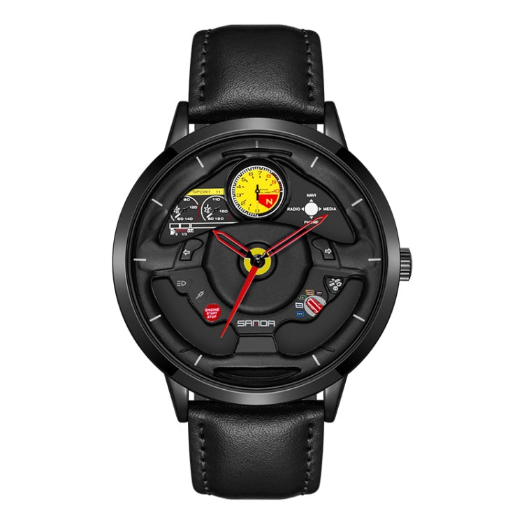 SANDA 1085 Steering Wheel Hollow Dial Waterproof Quartz Watch, Style:Leather Band