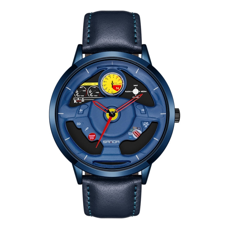 SANDA 1085 Steering Wheel Hollow Dial Waterproof Quartz Watch, Style:Leather Band