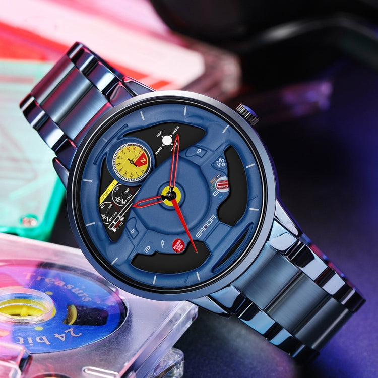 SANDA 1085 Steering Wheel Hollow Dial Waterproof Quartz Watch, Style:Leather Band