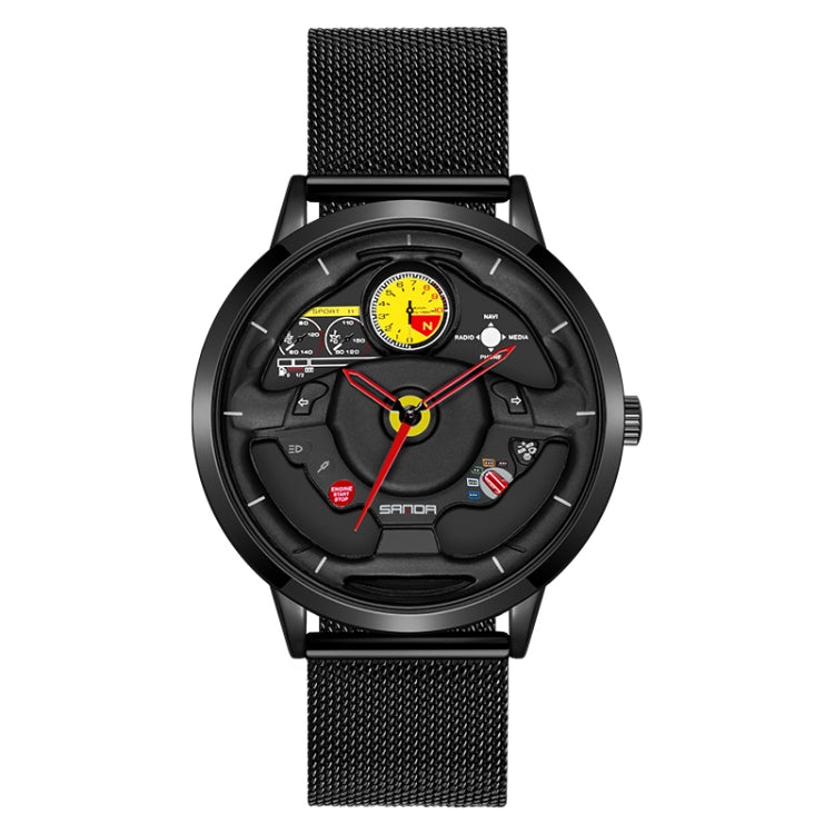 SANDA 1085 Steering Wheel Hollow Dial Waterproof Quartz Watch, Style:Mesh Band
