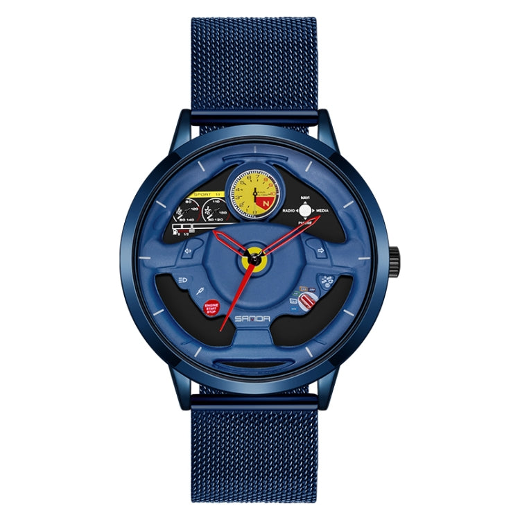 SANDA 1085 Steering Wheel Hollow Dial Waterproof Quartz Watch, Style:Mesh Band