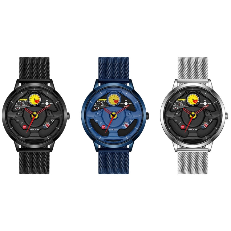 SANDA 1085 Steering Wheel Hollow Dial Waterproof Quartz Watch, Style:Mesh Band