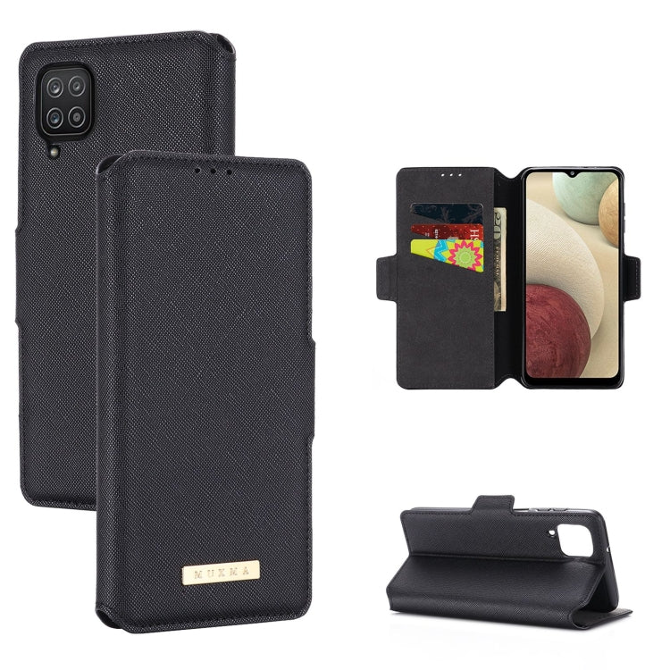 For Samsung Galaxy A12 5G MUXMA MX115 Cross Texture Oil Edge Flip Leather Phone Case