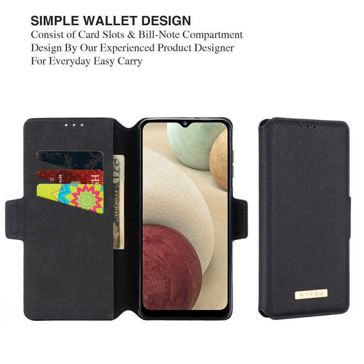 For Samsung Galaxy A12 5G MUXMA MX115 Cross Texture Oil Edge Flip Leather Phone Case