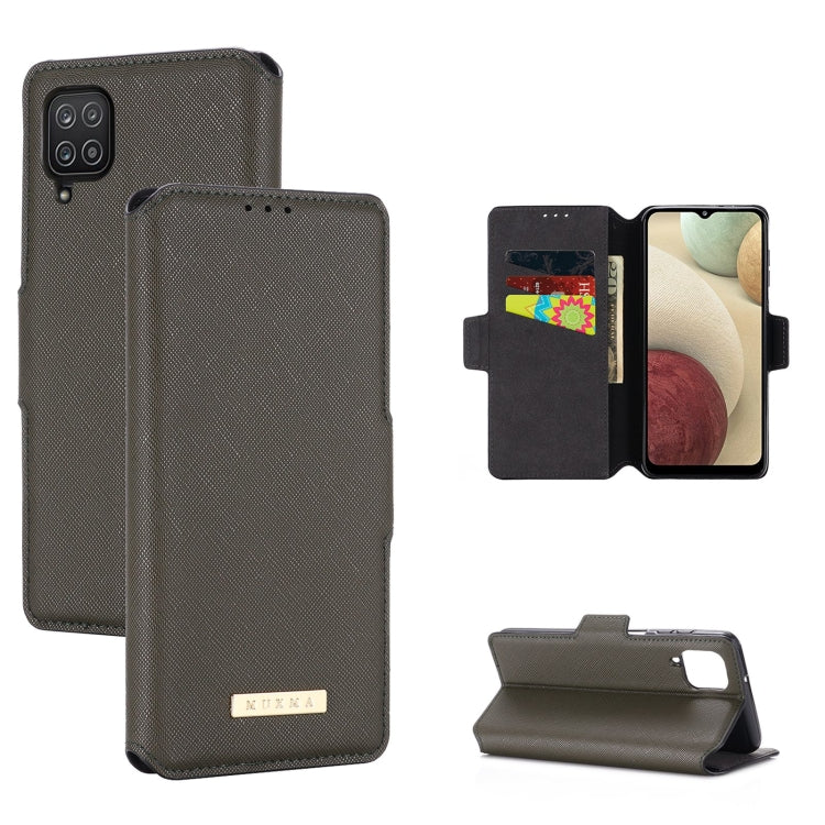 For Samsung Galaxy A12 5G MUXMA MX115 Cross Texture Oil Edge Flip Leather Phone Case