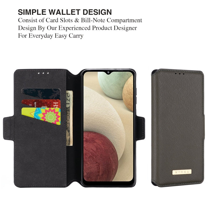 For Samsung Galaxy A12 5G MUXMA MX115 Cross Texture Oil Edge Flip Leather Phone Case