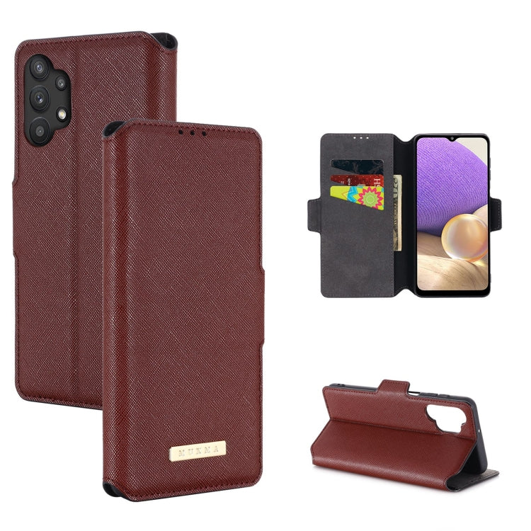For Samsung Galaxy A32 5G MUXMA MX115 Cross Texture Oil Edge Flip Leather Phone Case