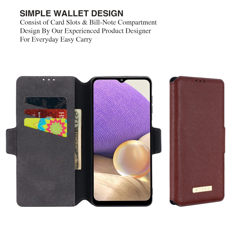 For Samsung Galaxy A32 5G MUXMA MX115 Cross Texture Oil Edge Flip Leather Phone Case