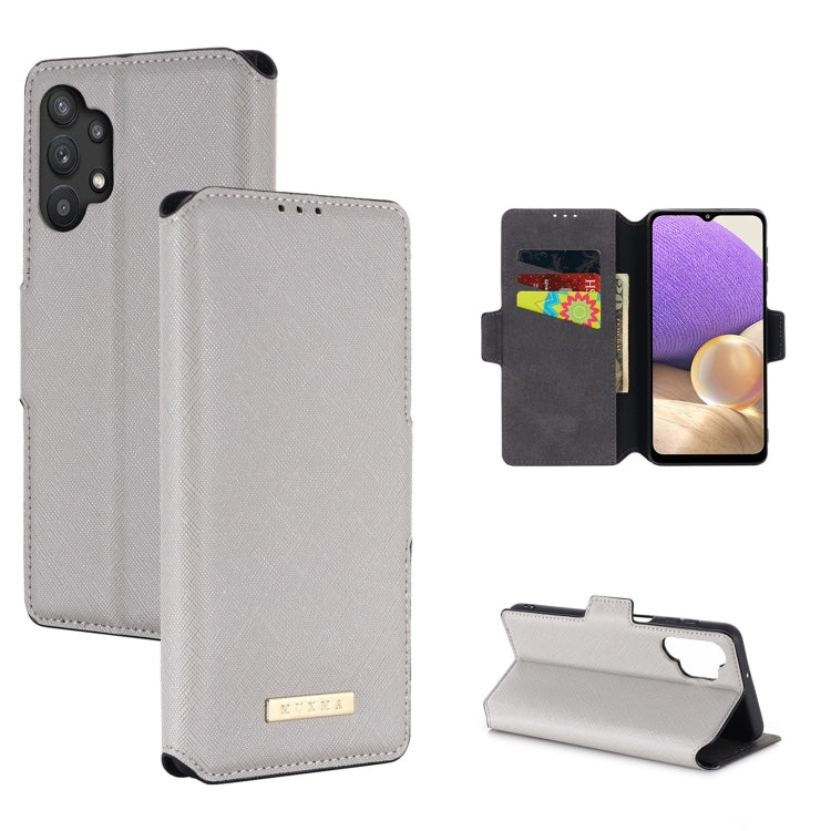 For Samsung Galaxy A32 5G MUXMA MX115 Cross Texture Oil Edge Flip Leather Phone Case