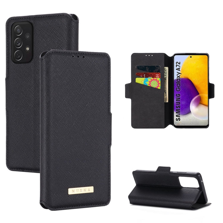 For Samsung Galaxy A72 5G / 4G MUXMA MX115 Cross Texture Oil Edge Flip Leather Phone Case