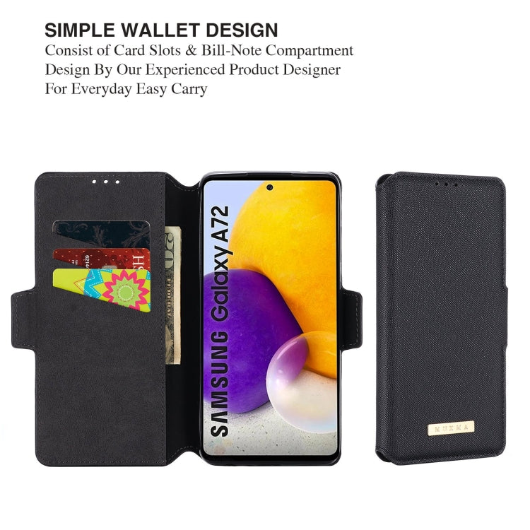 For Samsung Galaxy A72 5G / 4G MUXMA MX115 Cross Texture Oil Edge Flip Leather Phone Case