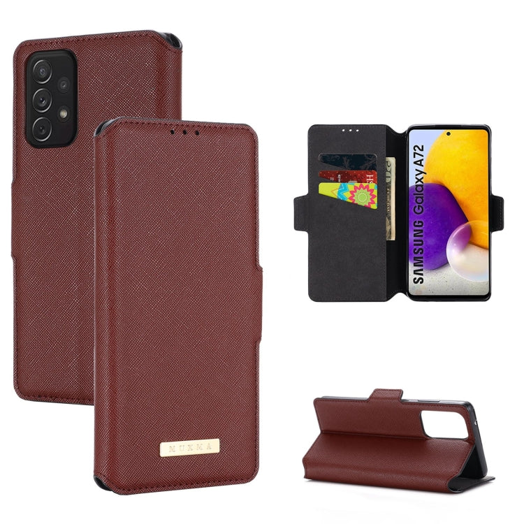 For Samsung Galaxy A72 5G / 4G MUXMA MX115 Cross Texture Oil Edge Flip Leather Phone Case