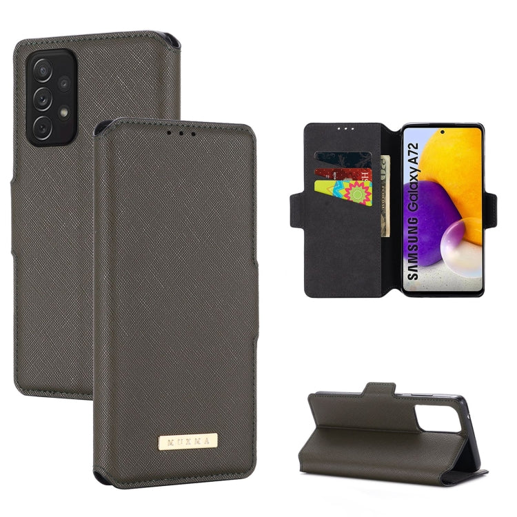 For Samsung Galaxy A72 5G / 4G MUXMA MX115 Cross Texture Oil Edge Flip Leather Phone Case