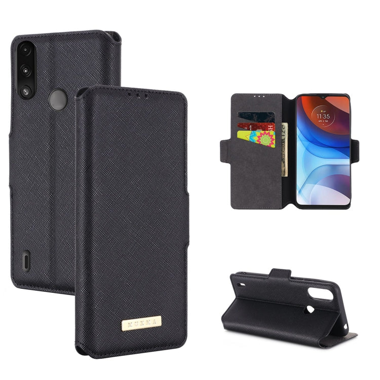 For Motorola Moto E7 Power MUXMA MX115 Cross Texture Oil Edge Flip Leather Phone Case