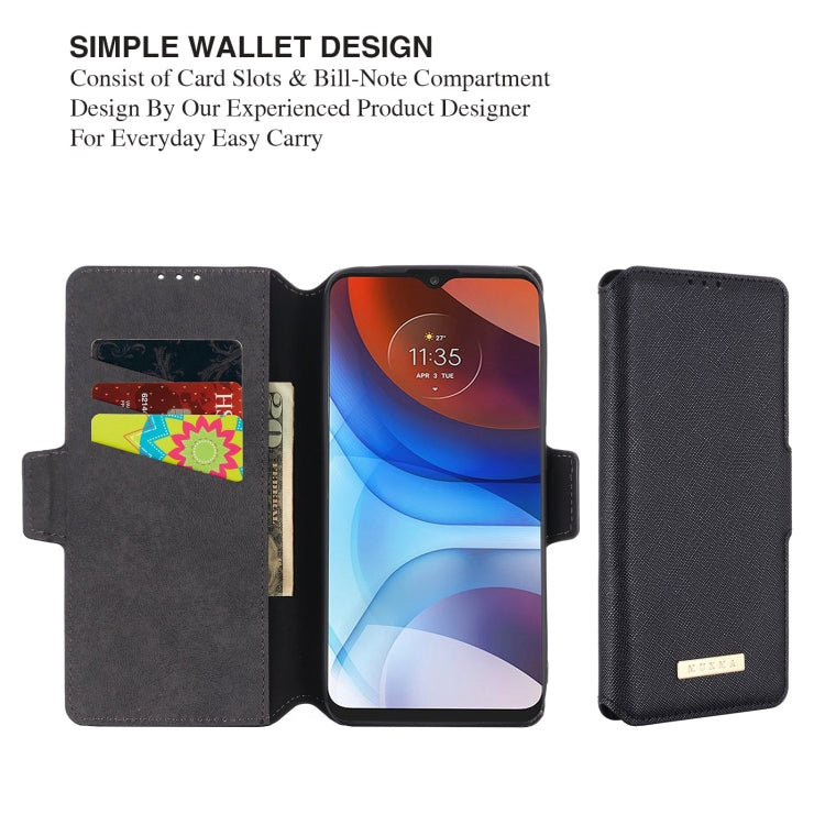 For Motorola Moto E7 Power MUXMA MX115 Cross Texture Oil Edge Flip Leather Phone Case