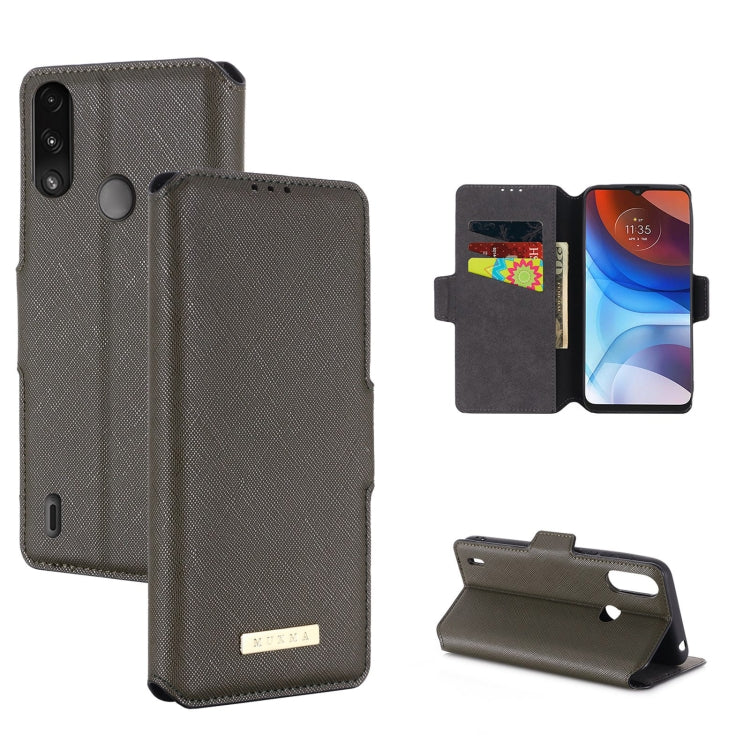 For Motorola Moto E7 Power MUXMA MX115 Cross Texture Oil Edge Flip Leather Phone Case
