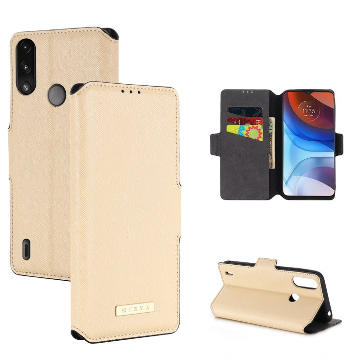 For Motorola Moto E7 Power MUXMA MX115 Cross Texture Oil Edge Flip Leather Phone Case