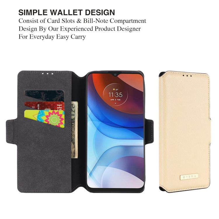 For Motorola Moto E7 Power MUXMA MX115 Cross Texture Oil Edge Flip Leather Phone Case