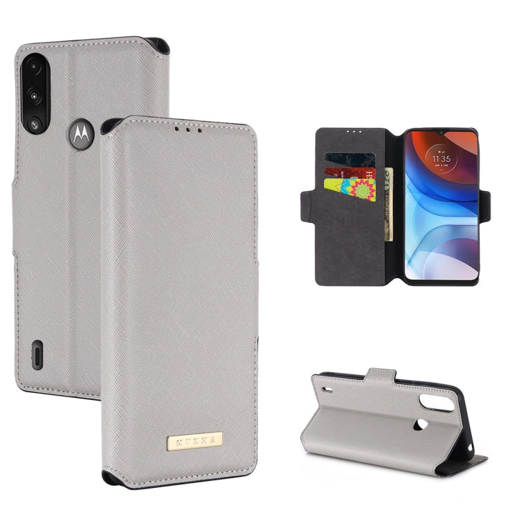 For Motorola Moto E7 Power MUXMA MX115 Cross Texture Oil Edge Flip Leather Phone Case