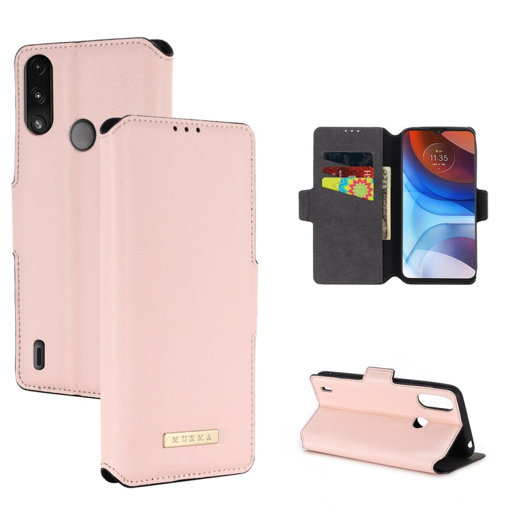 For Motorola Moto E7 Power MUXMA MX115 Cross Texture Oil Edge Flip Leather Phone Case