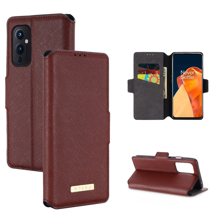 For OnePlus 9 MUXMA MX115 Cross Texture Oil Edge Flip Leather Phone Case
