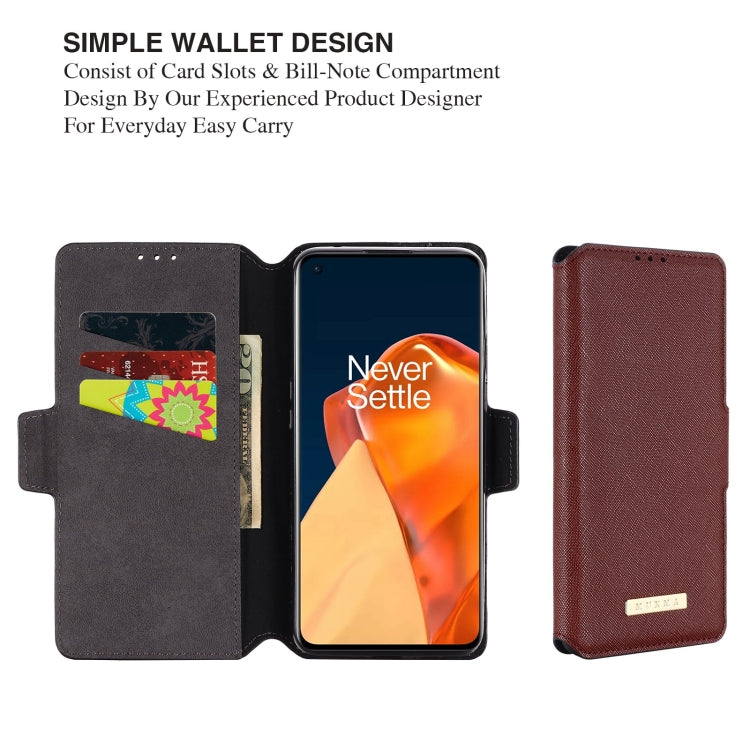 For OnePlus 9 MUXMA MX115 Cross Texture Oil Edge Flip Leather Phone Case