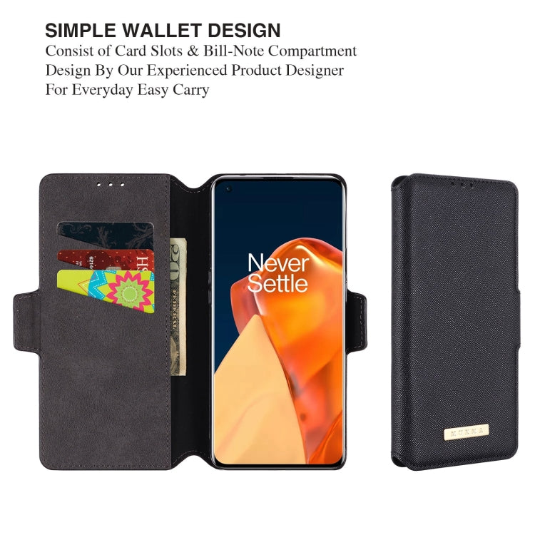 For OnePlus 9 Pro MUXMA MX115 Cross Texture Oil Edge Flip Leather Phone Case