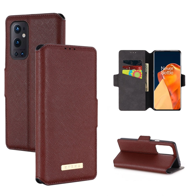 For OnePlus 9 Pro MUXMA MX115 Cross Texture Oil Edge Flip Leather Phone Case