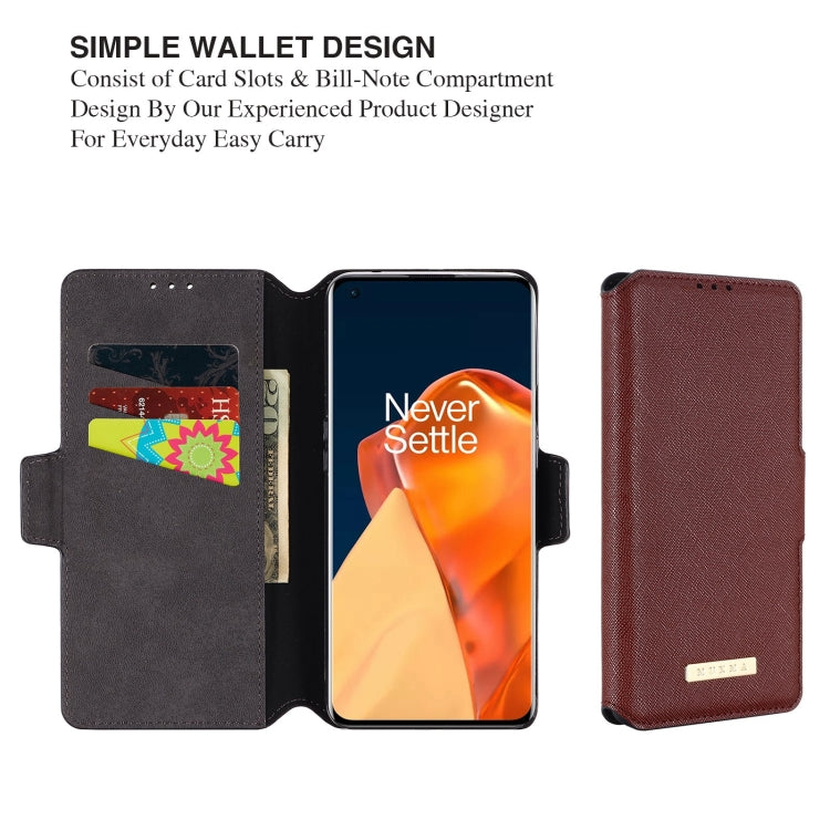 For OnePlus 9 Pro MUXMA MX115 Cross Texture Oil Edge Flip Leather Phone Case