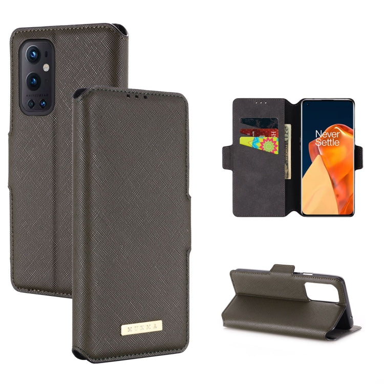 For OnePlus 9 Pro MUXMA MX115 Cross Texture Oil Edge Flip Leather Phone Case