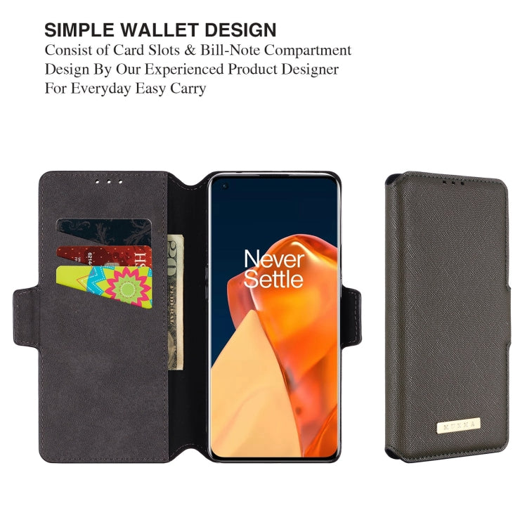For OnePlus 9 Pro MUXMA MX115 Cross Texture Oil Edge Flip Leather Phone Case