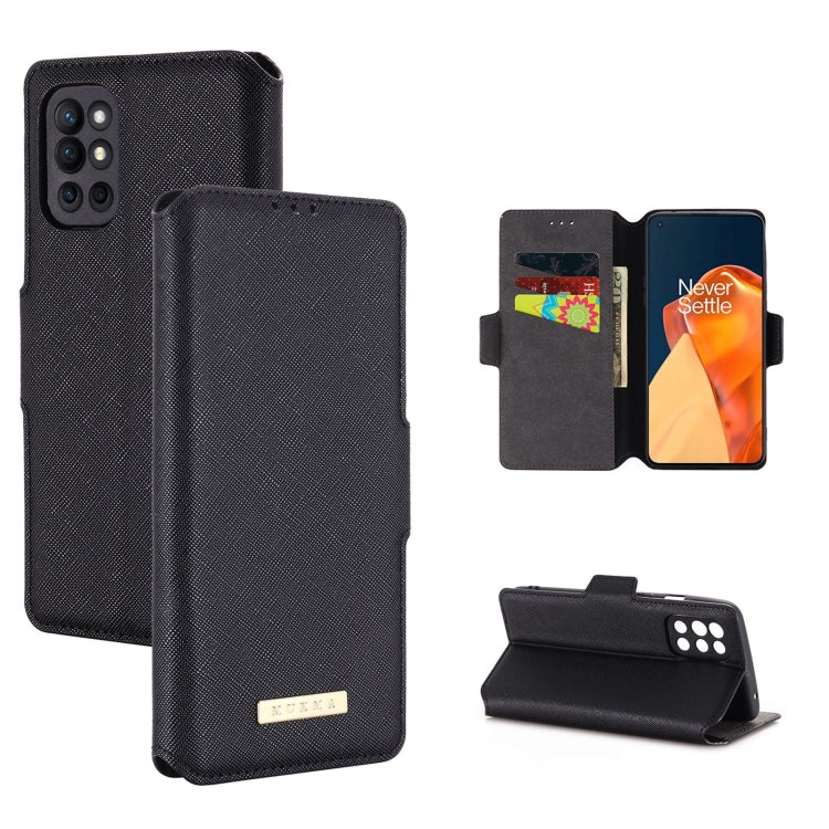 For OnePlus 9R MUXMA MX115 Cross Texture Oil Edge Flip Leather Phone Case