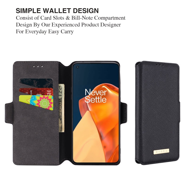For OnePlus 9R MUXMA MX115 Cross Texture Oil Edge Flip Leather Phone Case