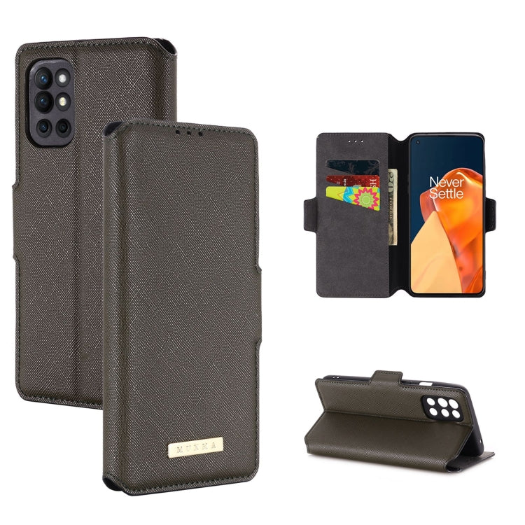 For OnePlus 9R MUXMA MX115 Cross Texture Oil Edge Flip Leather Phone Case