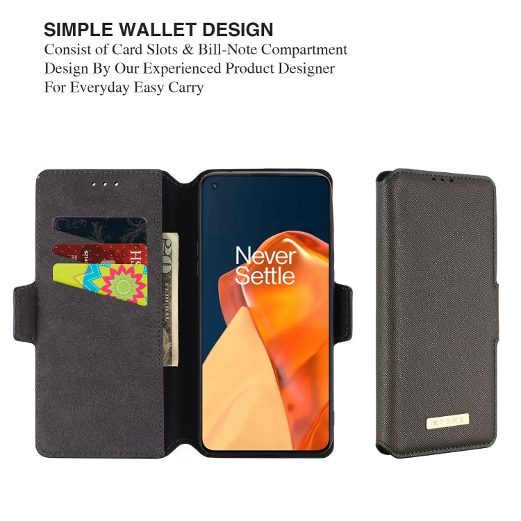 For OnePlus 9R MUXMA MX115 Cross Texture Oil Edge Flip Leather Phone Case
