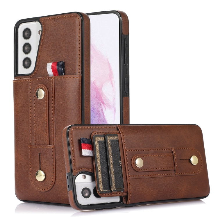 For Samsung Galaxy S22 5G Wristband Kickstand Wallet Leather Phone Case