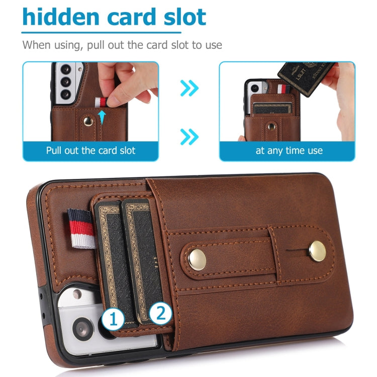 For Samsung Galaxy S22 5G Wristband Kickstand Wallet Leather Phone Case