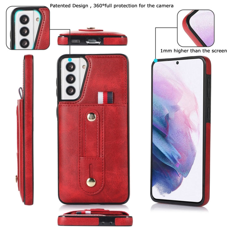 For Samsung Galaxy S22+ 5G Wristband Kickstand Wallet Leather Phone Case