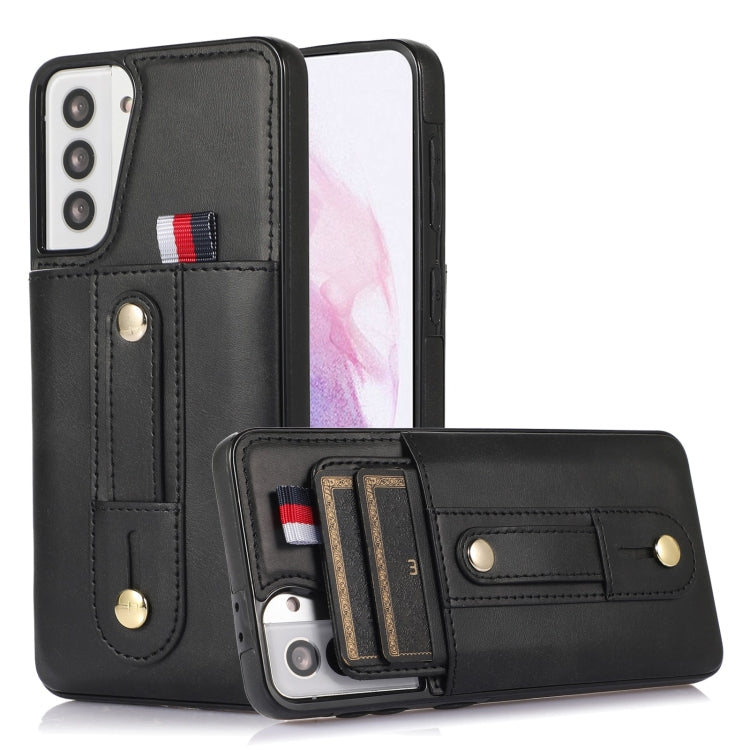 For Samsung Galaxy S21+ 5G Wristband Kickstand Wallet Leather Phone Case