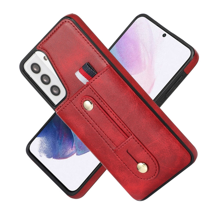For Samsung Galaxy S21+ 5G Wristband Kickstand Wallet Leather Phone Case