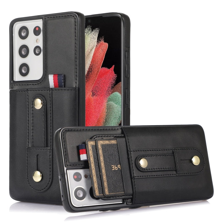 For Samsung Galaxy S21 Ultra 5G Wristband Kickstand Wallet Leather Phone Case